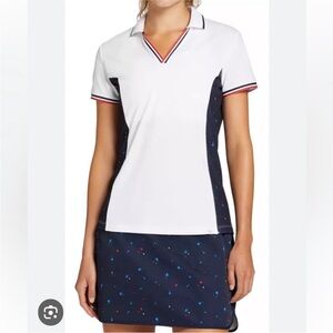 Lady Hagen Golf Polo White Blue Red Americana Short Sleeve Stars Sz XS